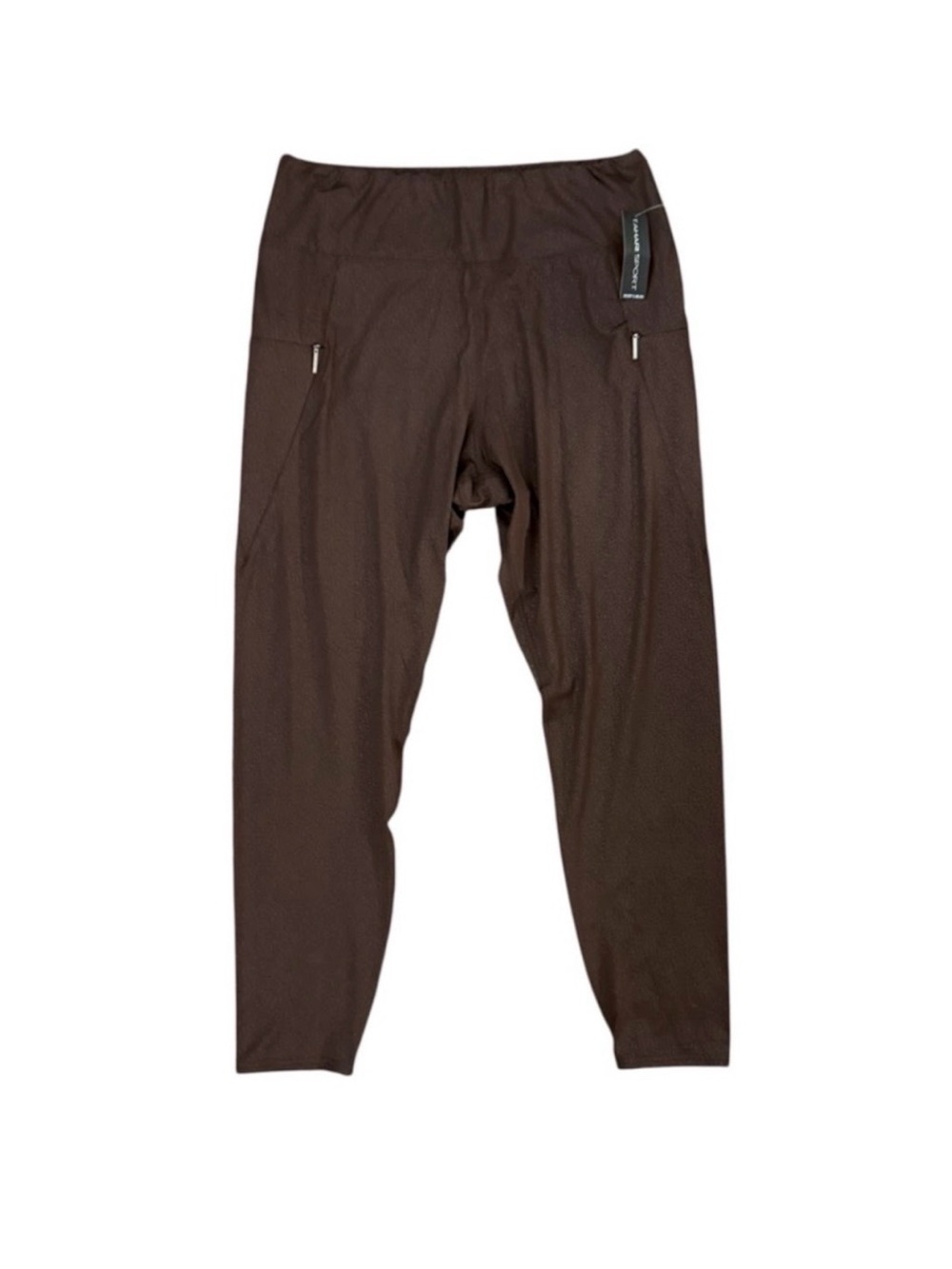 NWT Tahari Sport Brown Leggings Zipper Pockets High Waist Athletic XL